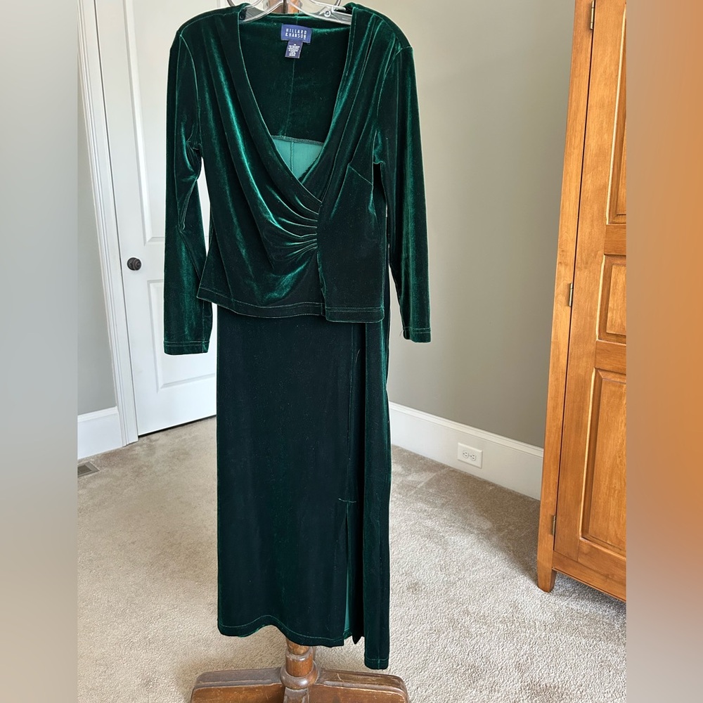 Vintage Deep Green Long Sleeve Blouse and Maxi straight Skirt Ensemble Size 10